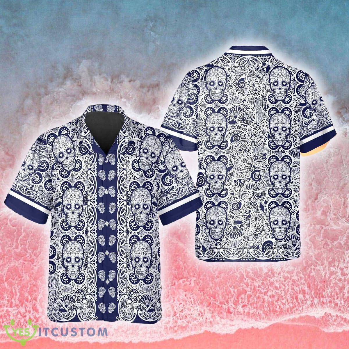Navy Pattern Color Skull 3D Hawaiian Shirt Gift For Men And Women - Navy Pattern Color Skull Hawaiian Shirt_1