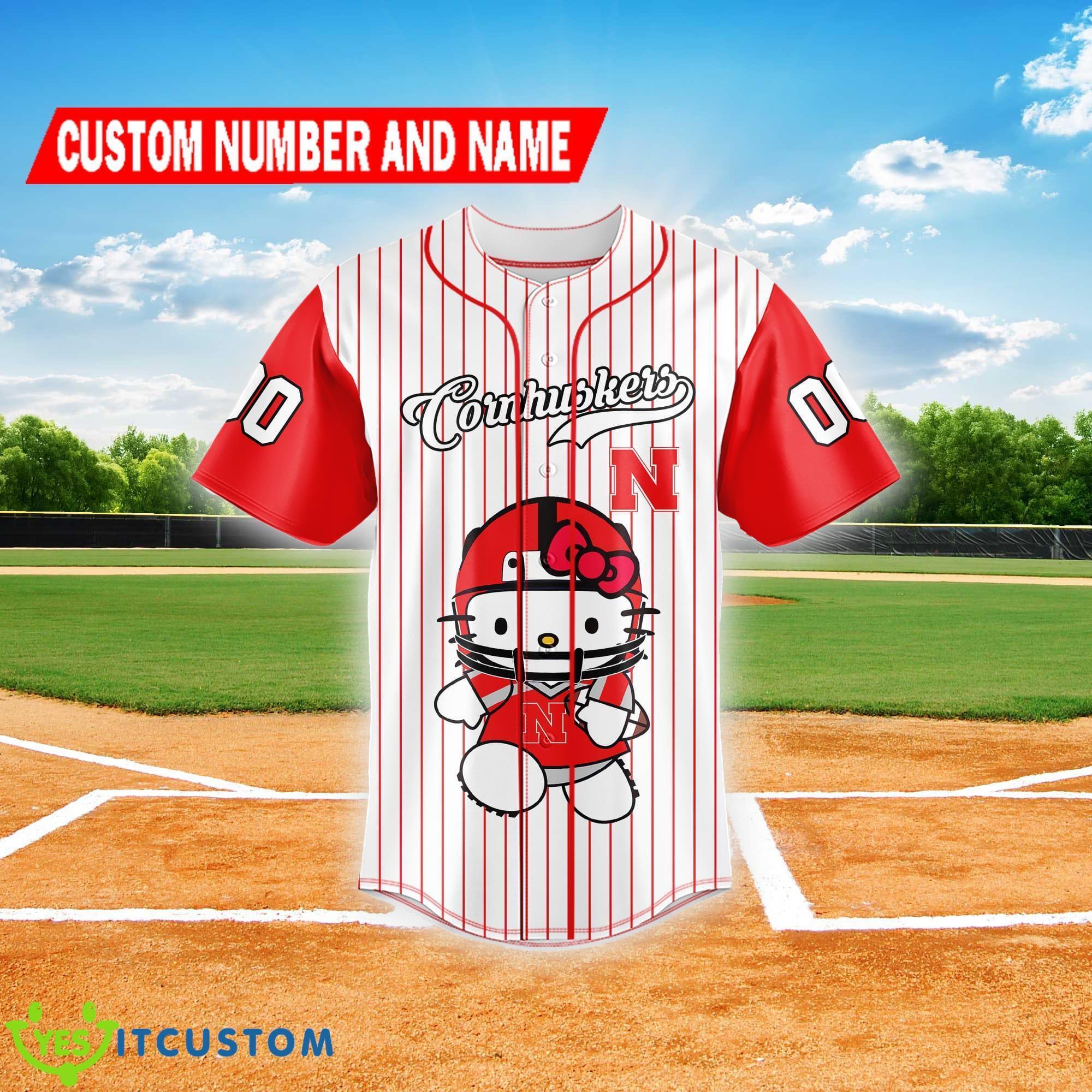 NCAA Nebraska Cornhuskers Logo Hello Kitty Baseball Jersey Shirt Custom Name And Numer 8 NCAA Nebraska Cornhuskers Logo Hello Kitty Baseball Jersey Shirt Custom Name And Numer - NCAA Nebraska Cornhuskers Logo Hello Kitty Baseball Jersey Shirt Custom Name And Numer_2