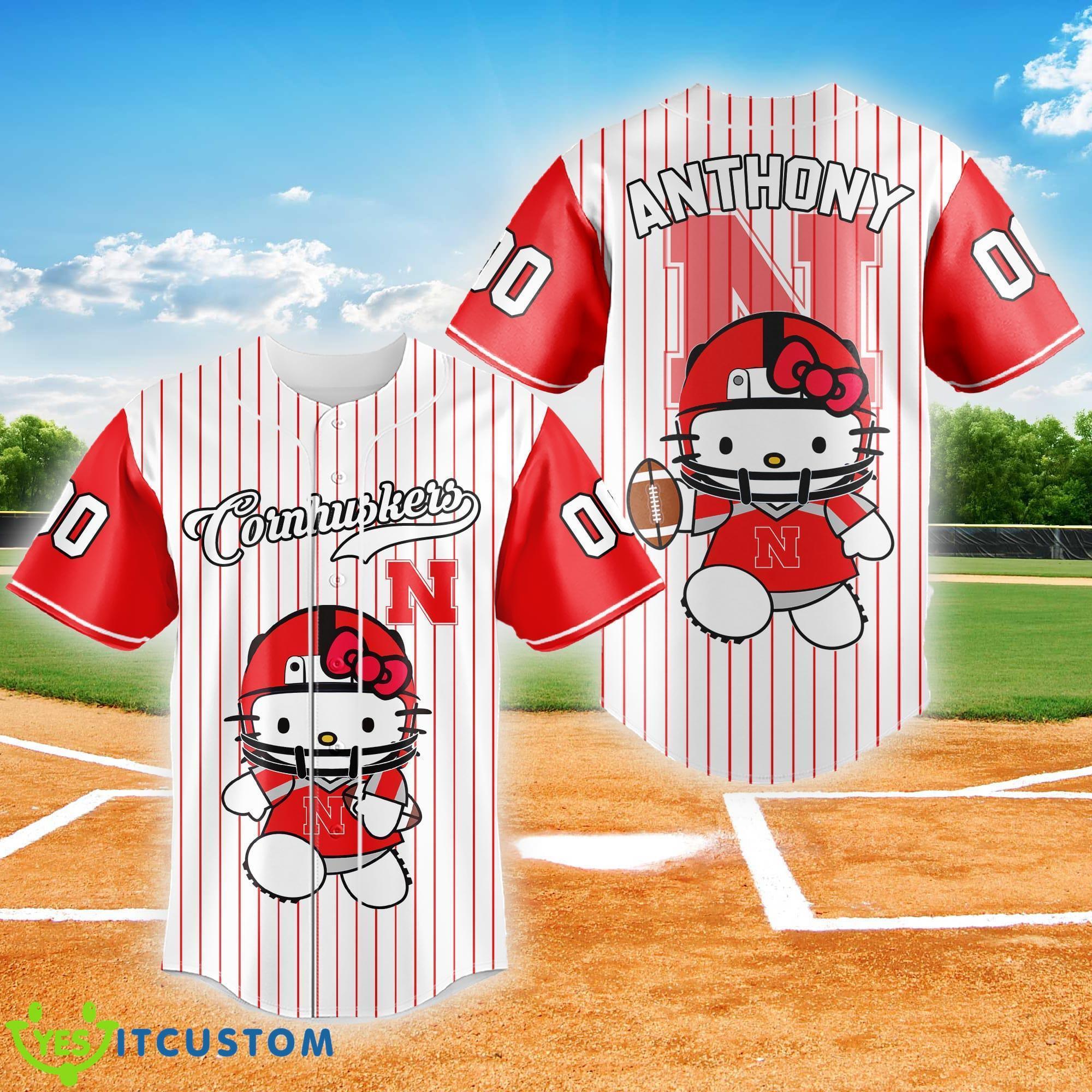 NCAA Nebraska Cornhuskers Logo Hello Kitty Baseball Jersey Shirt Custom Name And Numer 7 NCAA Nebraska Cornhuskers Logo Hello Kitty Baseball Jersey Shirt Custom Name And Numer - NCAA Nebraska Cornhuskers Logo Hello Kitty Baseball Jersey Shirt Custom Name And Numer_1