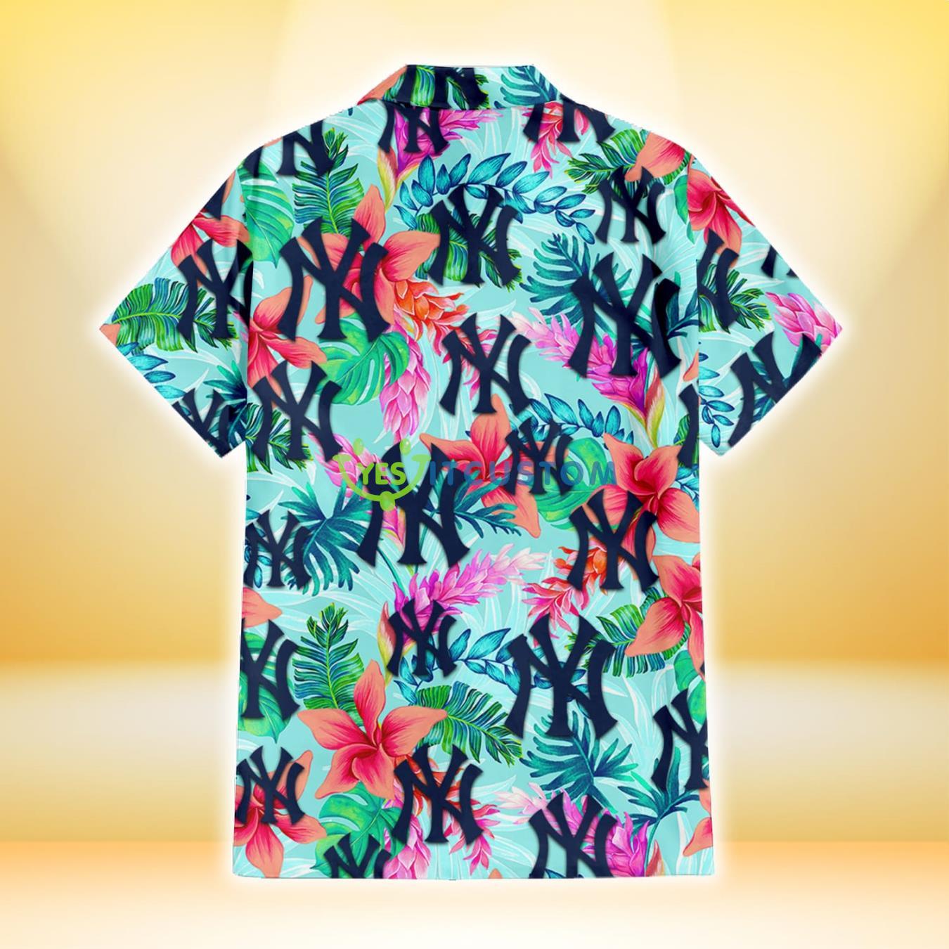 New York Yankees Coral Porcelain Flower Violet Orchid Light Blue Background 3D Hawaiian Shirt Gift For Fans 3 New York Yankees Coral Porcelain Flower Violet Orchid Light Blue Background 3D Hawaiian Shirt Gift For Fans Product Photo 3