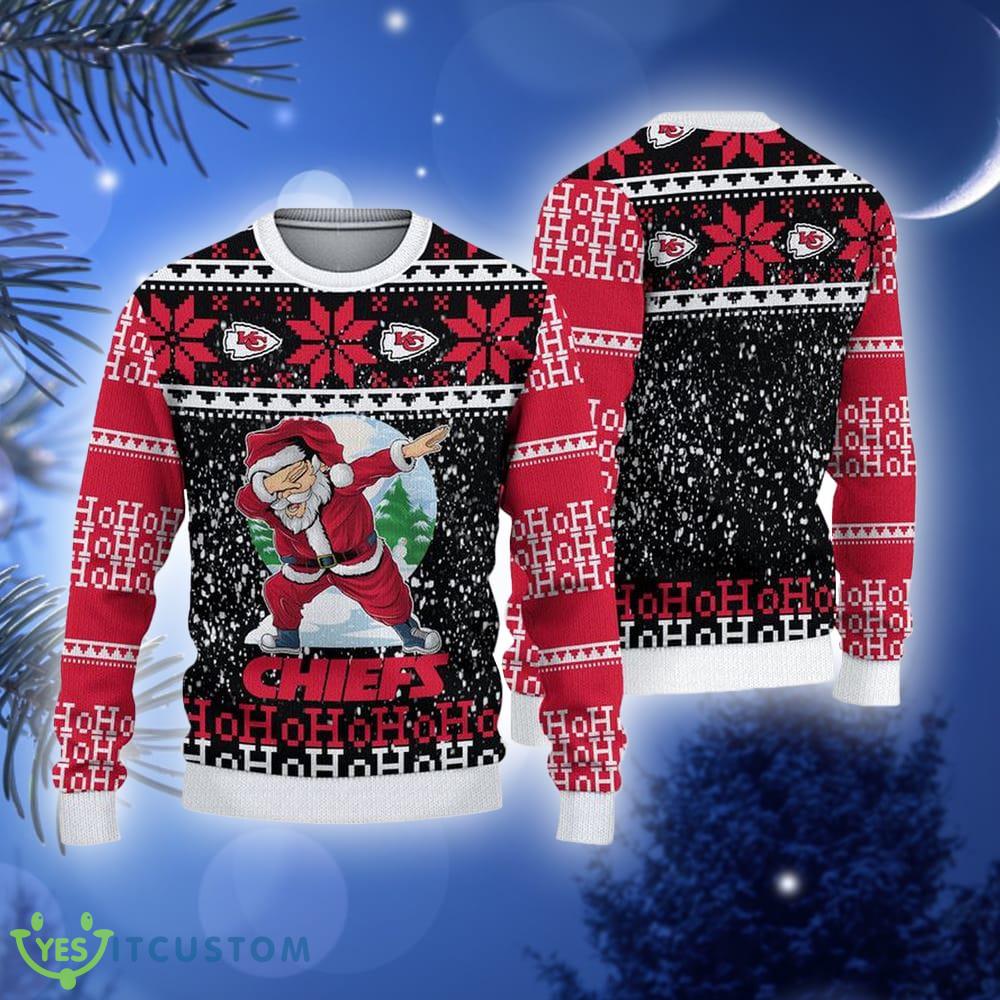 NFL Kansas City Chiefs Printed Santa Claus Ho Ho Ho Show Team Spirit Ugly Christmas Sweater - NFL Kansas City Chiefs Printed Santa Claus Ho Ho Ho Show Team Spirit Ugly Christmas Sweater