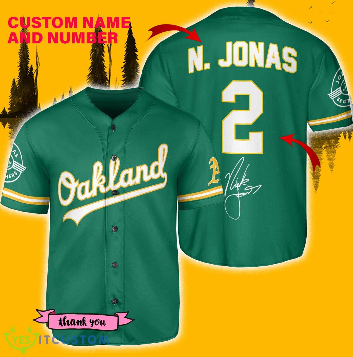 Oakland Athletics N. Jonas Green Baseball Jersey Shirt Custom Number And Name - Oakland Athletics N. Jonas Baseball Jersey Green_1