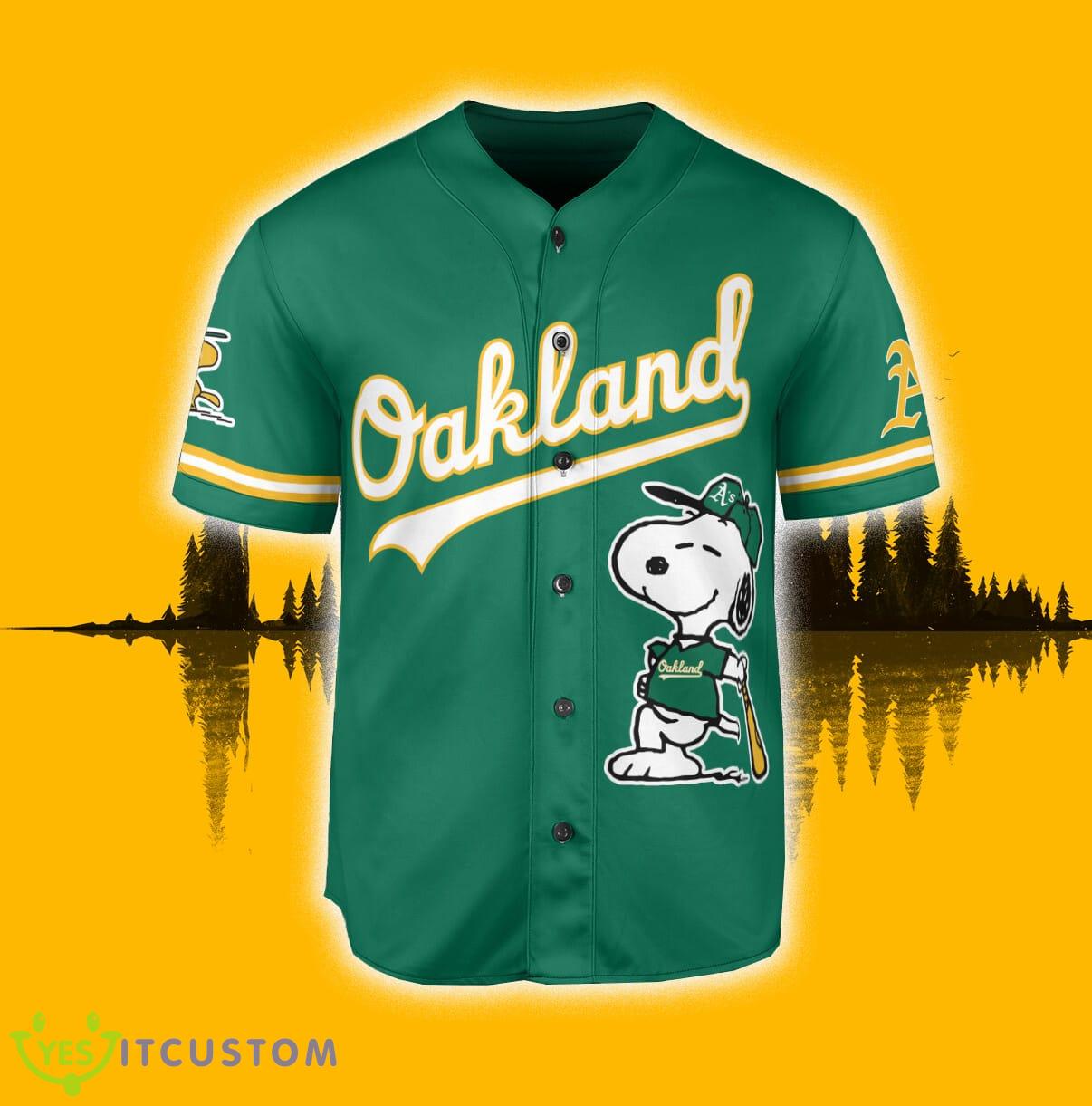 Oakland Athletics Peanuts Snoopy Baseball Jersey Shirt Green Custom