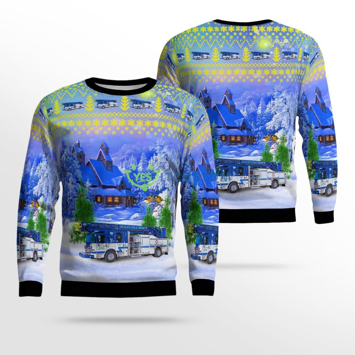 Ocean Isle Beach, North Carolina, Ocean Isle Beach Fire Department Christmas AOP Ugly Sweater Product Photo 1