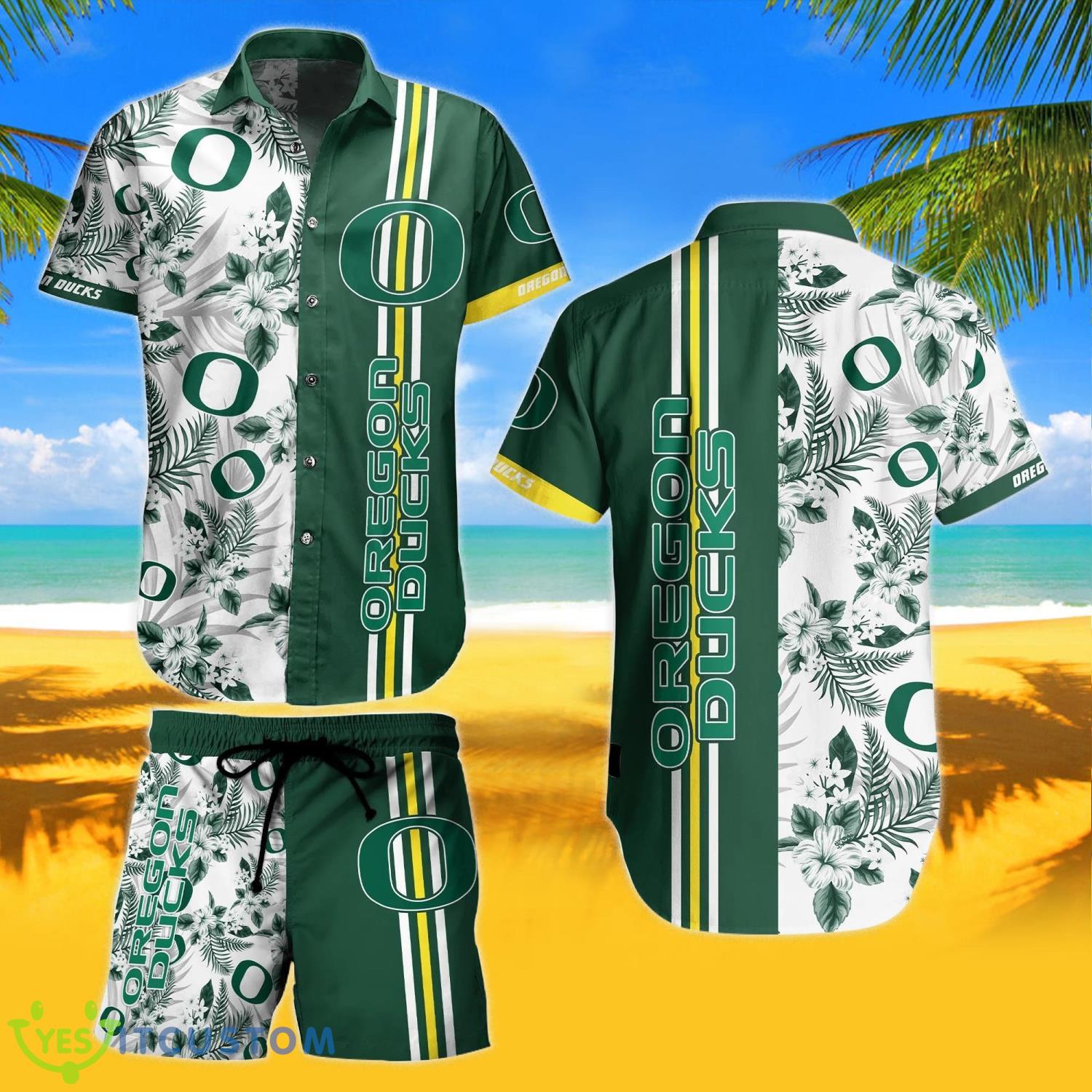 Oregon Ducks 3D Printed Tropical Flower Hawaiian Shirt And Shorts 2 Oregon Ducks 3D Printed Tropical Flower Hawaiian Shirt And Shorts Product Photo 1