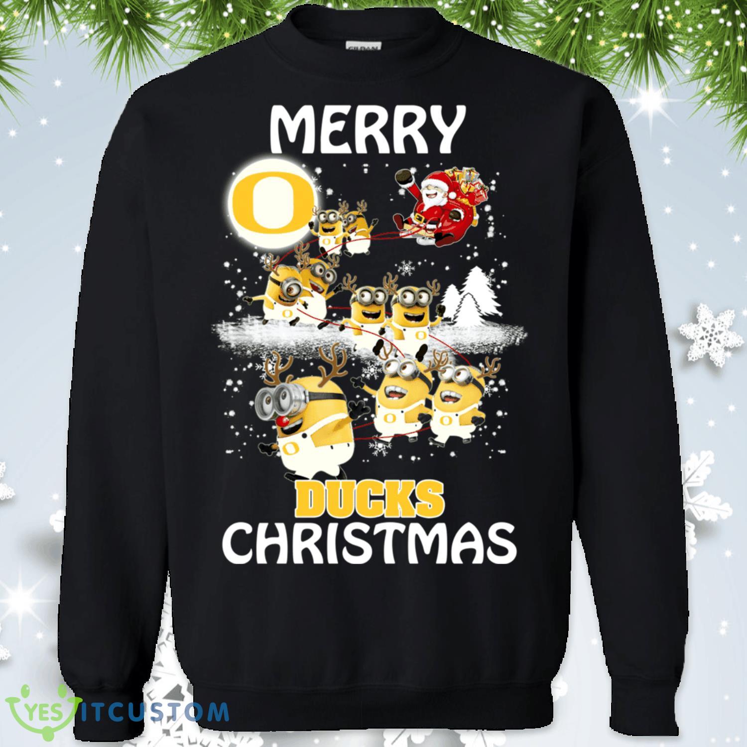 Oregon Ducks Minions Santa Claus Christmas Sweatshirt 2 Oregon Ducks Minions Santa Claus Christmas Sweatshirt Product Photo 1