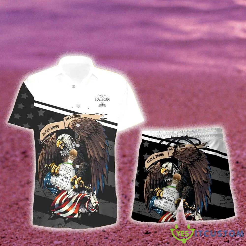 Patrón Tequila Eagle American Flag Gift Hawaiian Set Shirt And Short Summer Beach - Patrón Tequila Eagle American Flag Hawaiian Shirt And Short_1