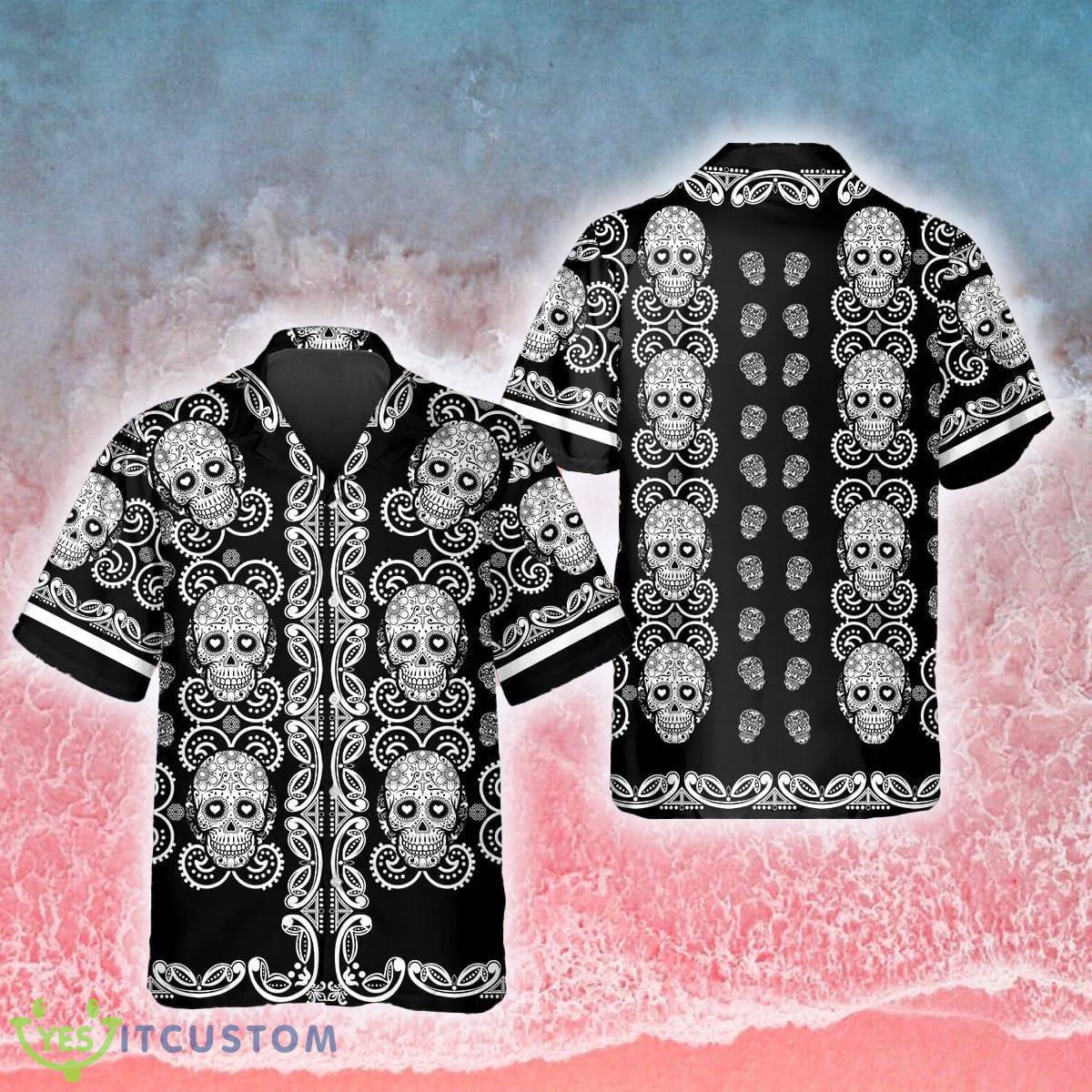 Pattern Color Black Skull 3D Hawaiian Shirt Gift For Men And Women - Pattern Color Black Skull Hawaiian Shirt_1