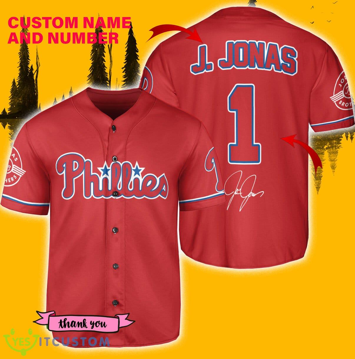 Philadelphia Phillies J. Jonas Baseball Jersey Shirt Red Custom Number And Name 7 Philadelphia Phillies J. Jonas Baseball Jersey Shirt Red Custom Number And Name - Philadelphia Phillies J. Jonas Baseball Jersey Red_1