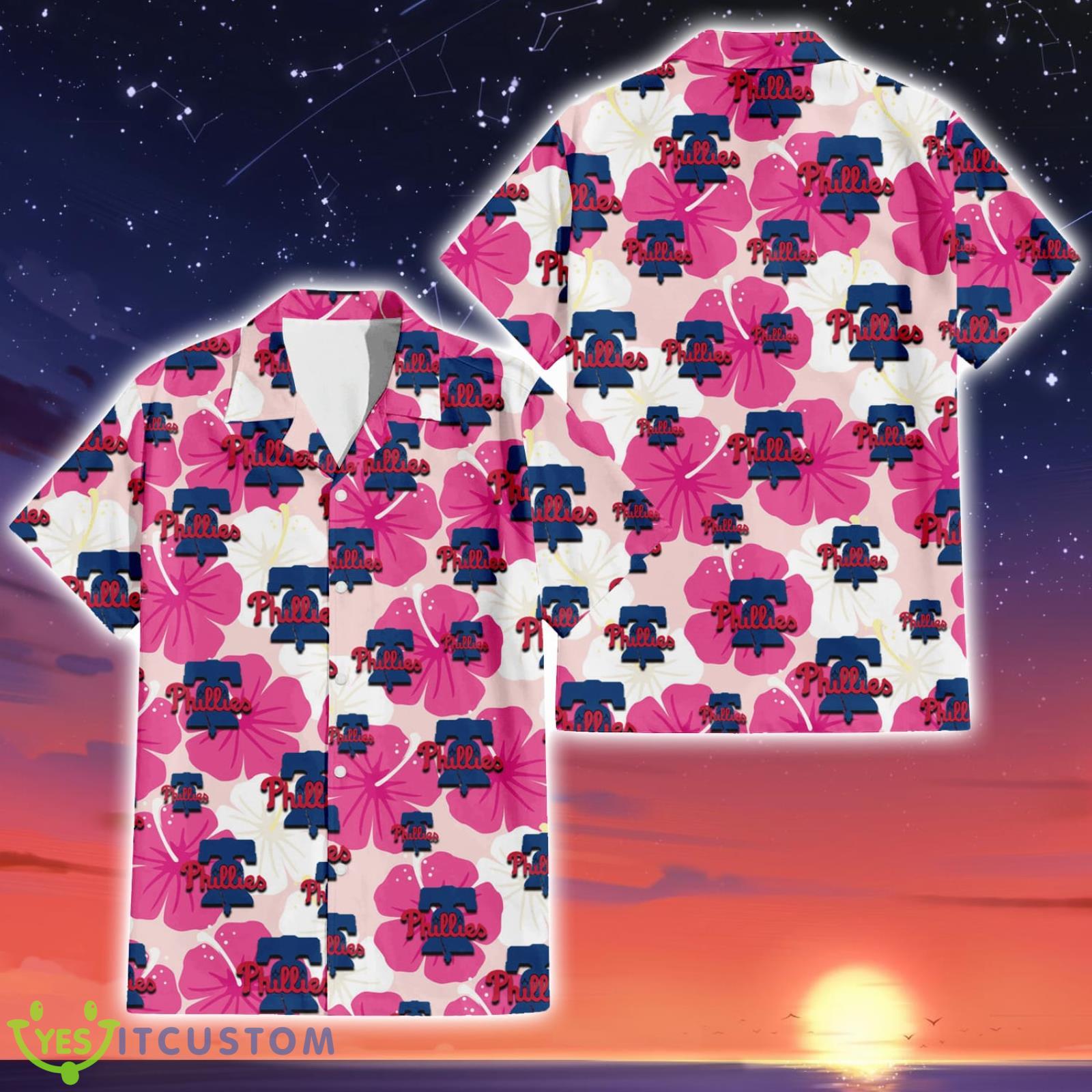 Philadelphia Phillies Pink White Hibiscus Pattern Tropical Hawaiian Shirt Summer Gift Product Photo 1