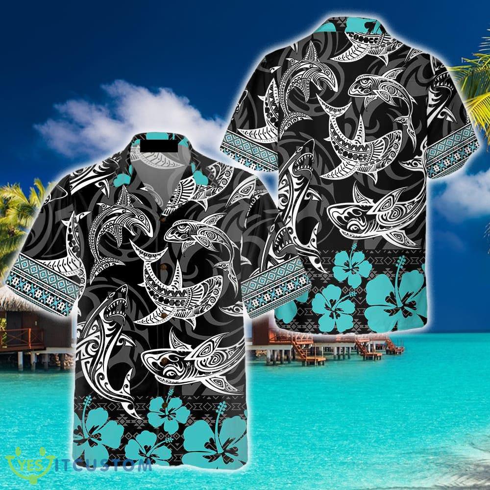 Polynesian Shark 3D Hawaiian Shirt Beach Summer For Men And Women Gift - Polynesian Shark Hawaiian Shirt, Shark Shirt Button Up For Adults, Shark Print Shirt_1
