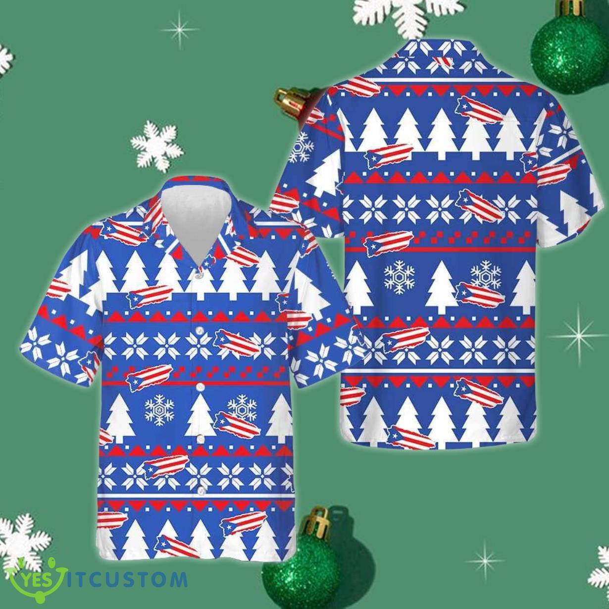 Puerto Rico Ugly Christmas Pattern Hawaiian Shirt Puerto Rico Lover Xmas Shirt Gift Ideas Product Photo 1