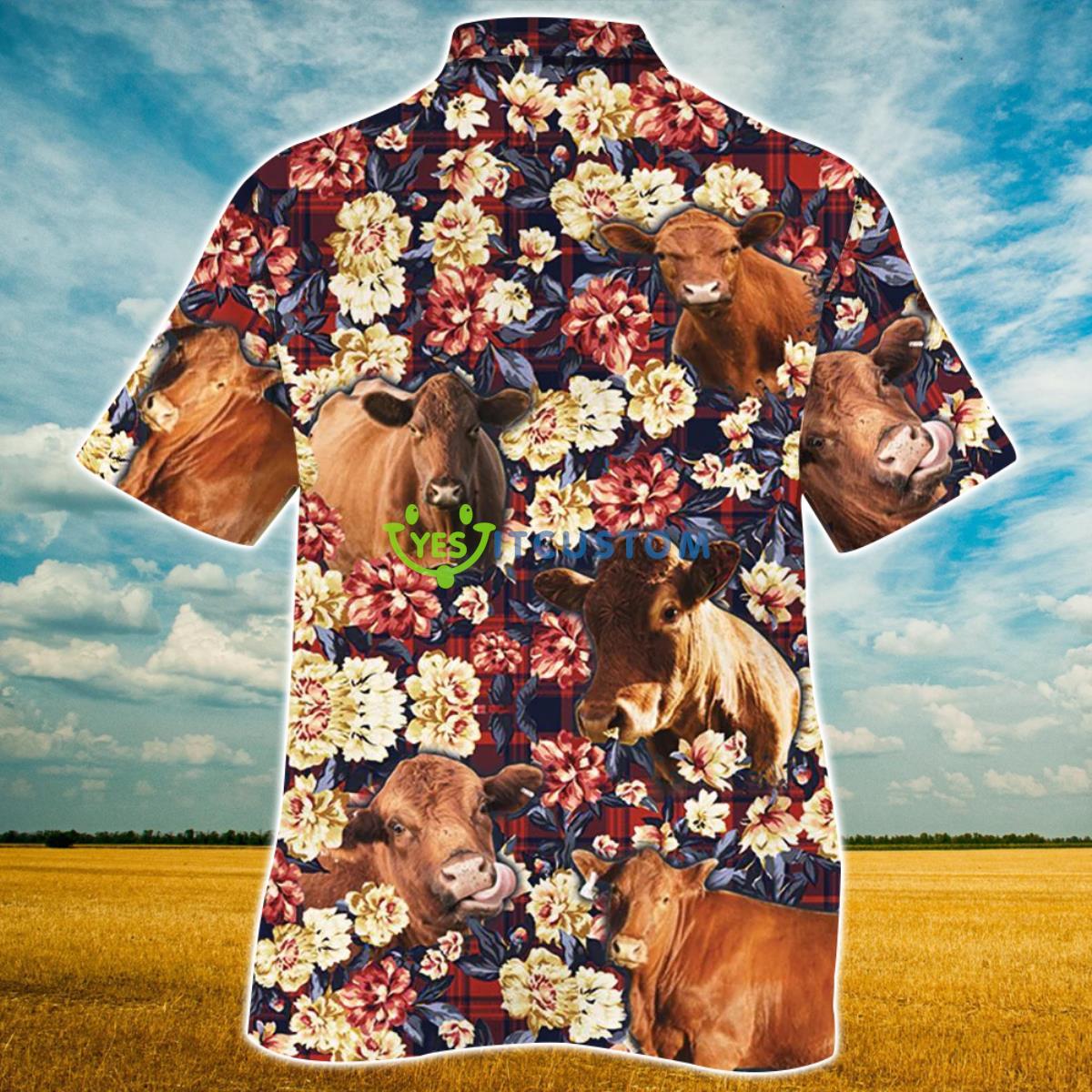 Red Angus Cattle Red Plaid Pattern All Over Printed 3D Hawaiian Shirt For Men Women Product Photo 2