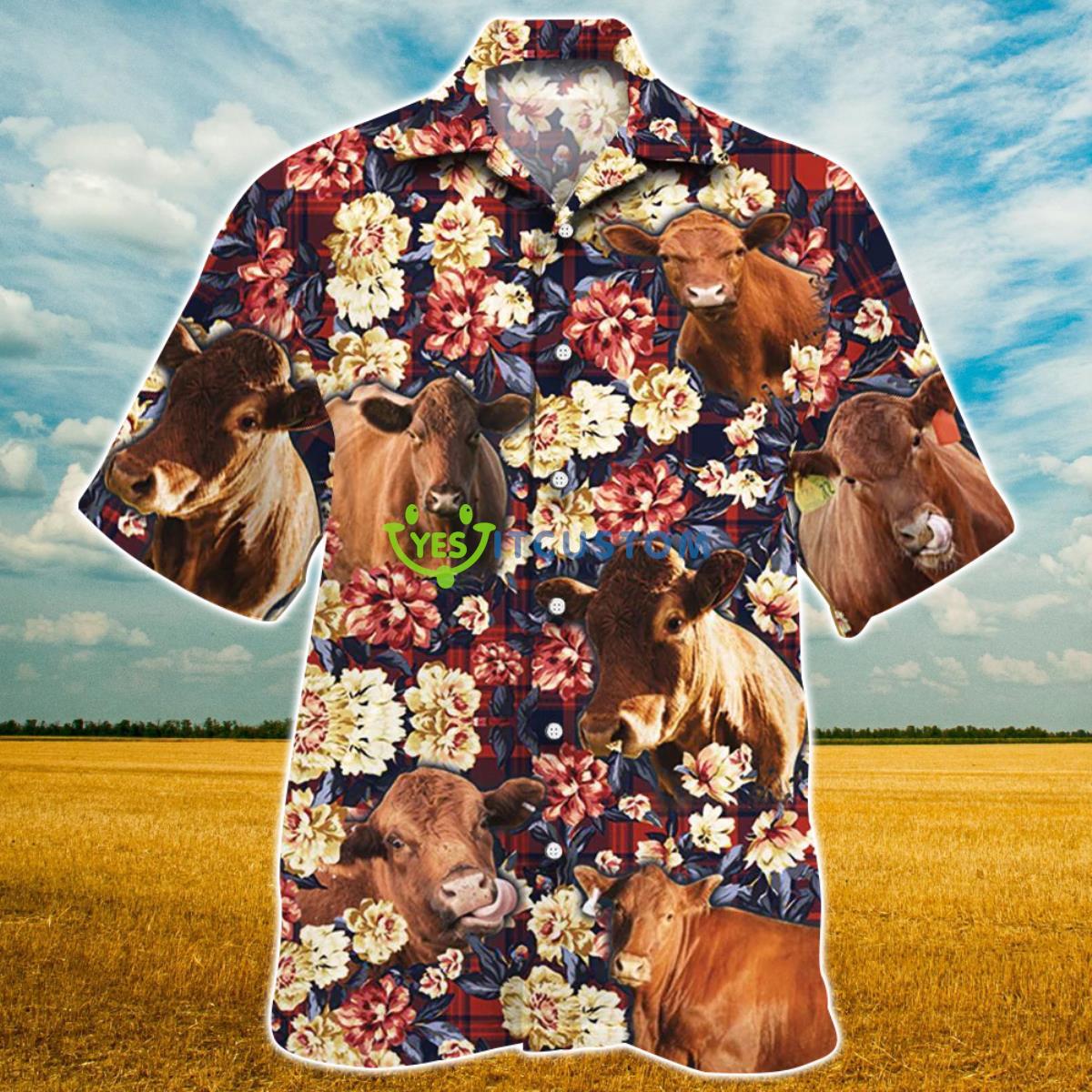 Red Angus Cattle Red Plaid Pattern All Over Printed 3D Hawaiian Shirt For Men Women Product Photo 1
