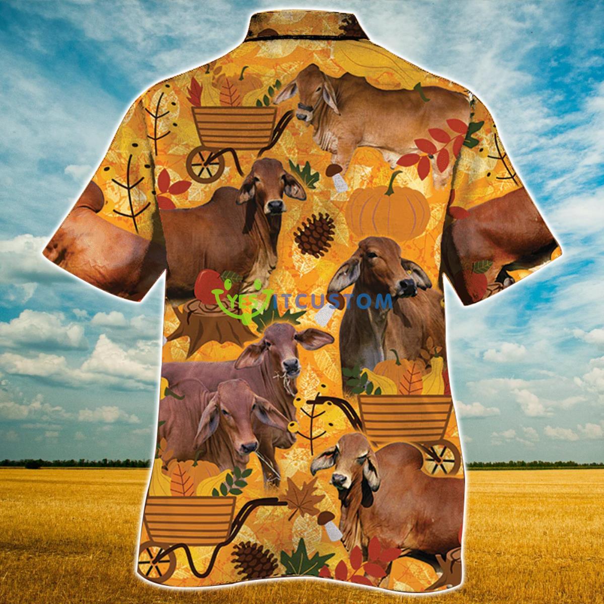 Red Brahman Cattle Nature Autumn Pumpkin All Over Printed 3D Hawaiian Shirt For Men Women Product Photo 2