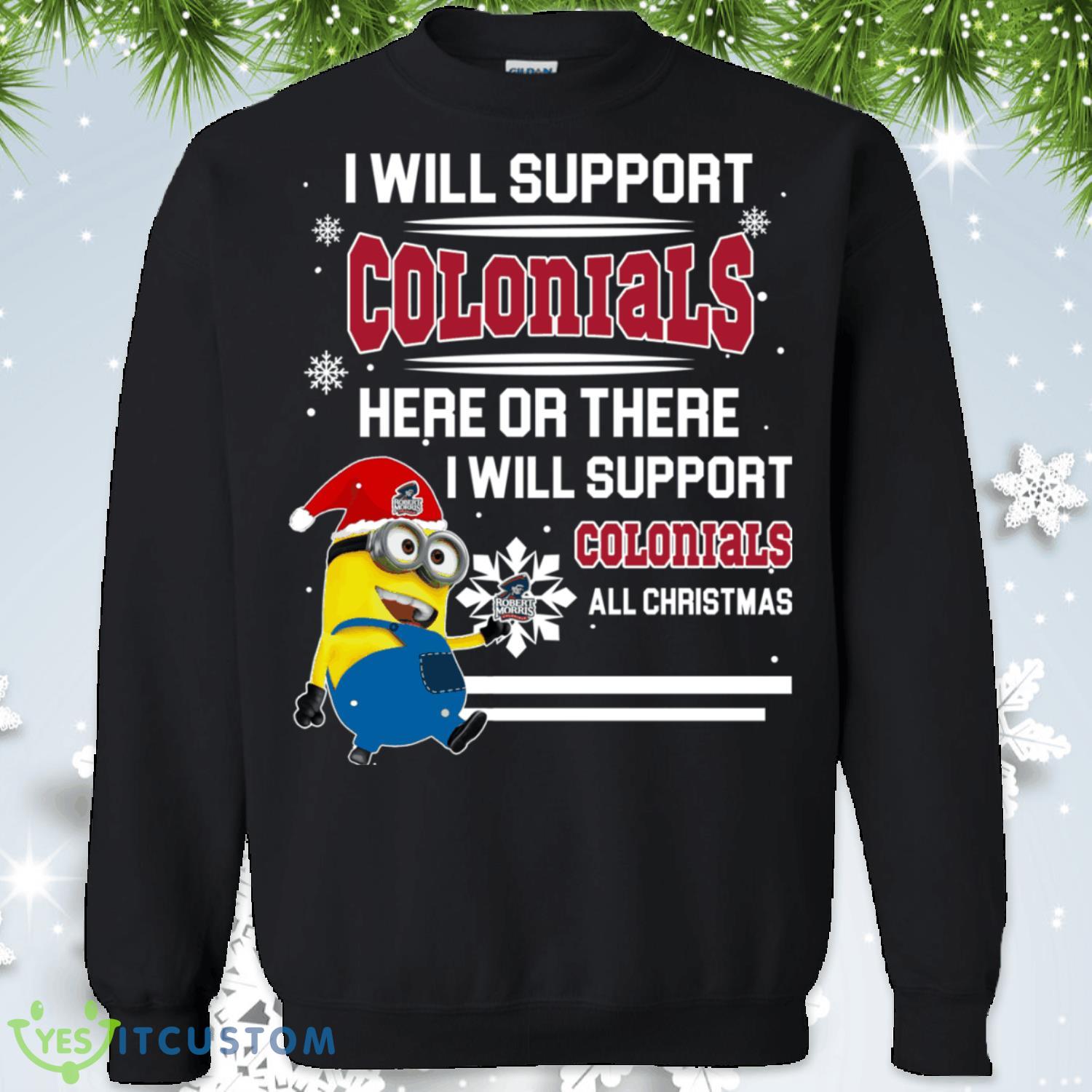 Robert Morris Colonials Minion Christmas Sweatshirt 2 Robert Morris Colonials Minion Christmas Sweatshirt Product Photo 1