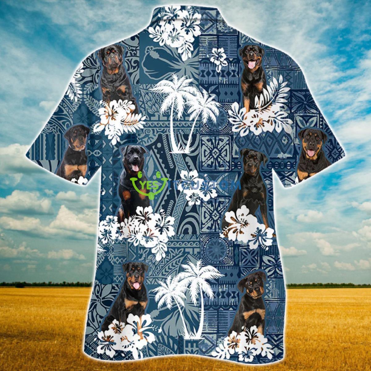 Rottweiler Hawaiian Tropical Plants Pattern Blue And White All Over Printed 3D Hawaiian Shirt Product Photo 2