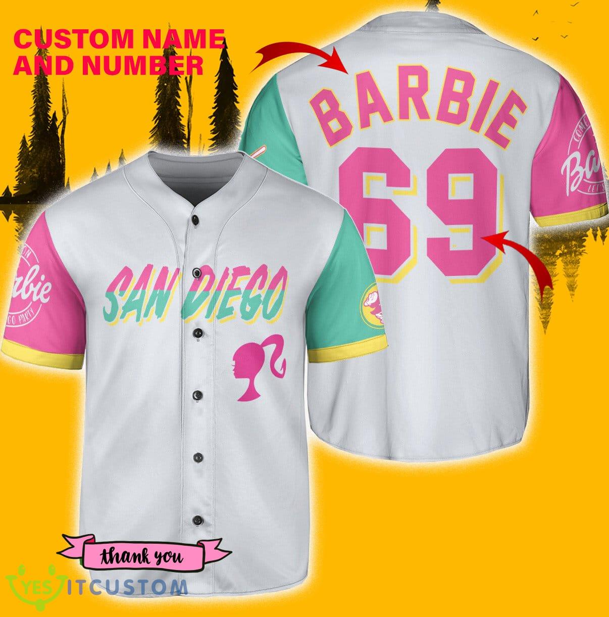 San Diego Padres Barbie White Custom Number And Name Jersey Baseball Shirt 7 San Diego Padres Barbie White Custom Number And Name Jersey Baseball Shirt - San Diego Padres Barbie Baseball Jersey White_1