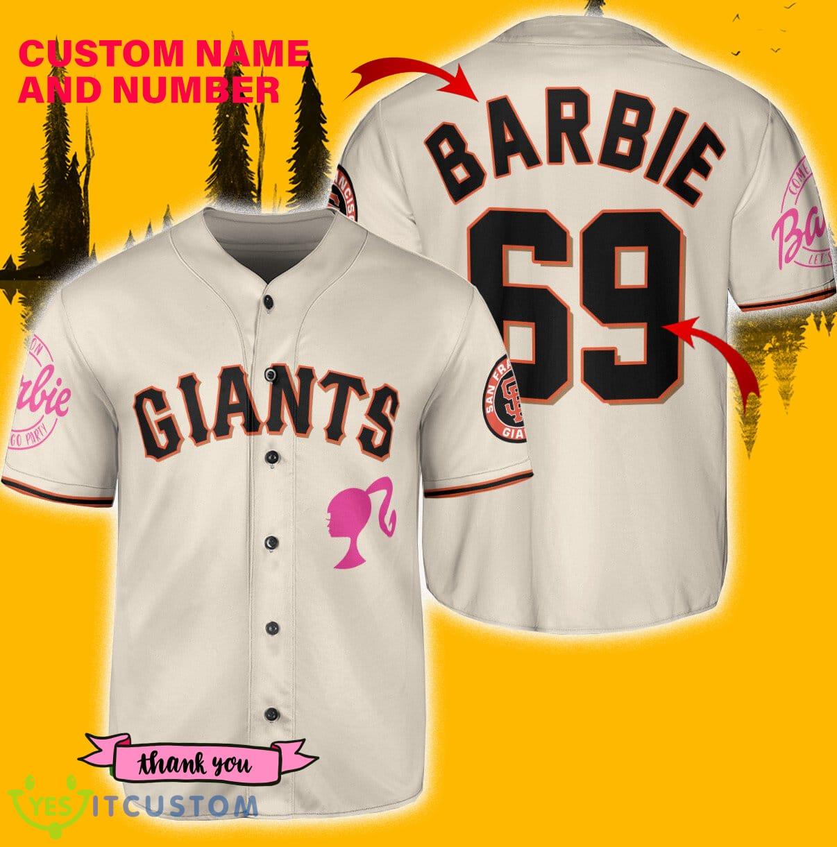 San Francisco Giants Barbie Jersey Baseball Shirt Cream Custom Number And Name - San Francisco Giants Barbie Baseball Jersey Cream_1