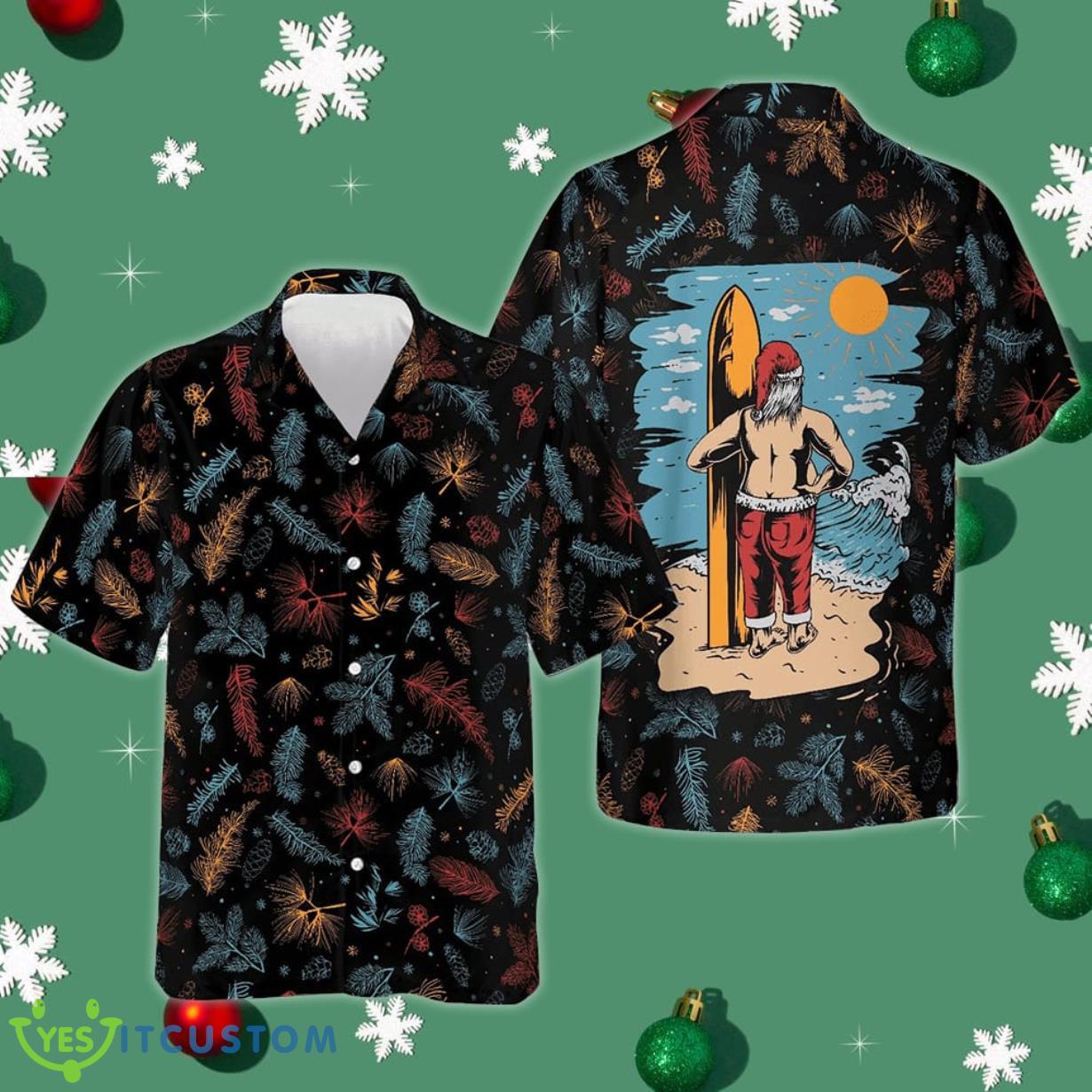 Santa Beach Pattern Hawaiian Shirt Merry Christmas Button Down Shirt Gift For Guys Product Photo 1