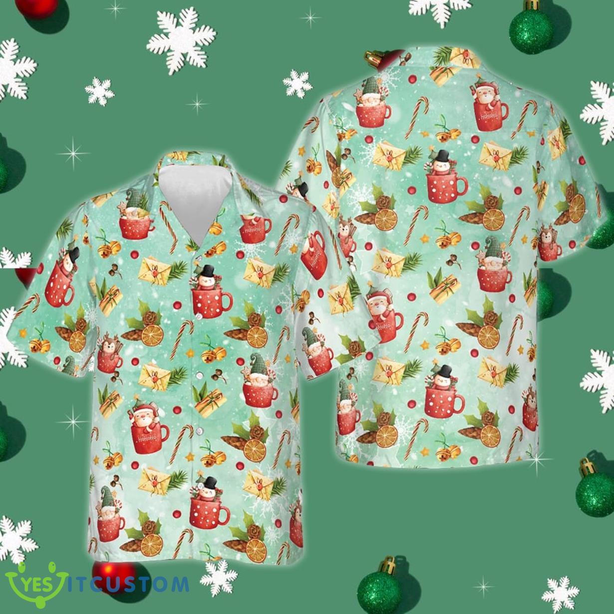 Santa Christmas Pattern Hawaiian Shirt Mens Summer Button Down Shirts Christmas Ideas Product Photo 1