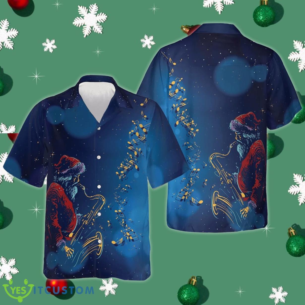 Santa Claus Play The Saxophone Hawaiian Shirt Christmas Button Up Shirt Gift Ideas For Him Product Photo 1