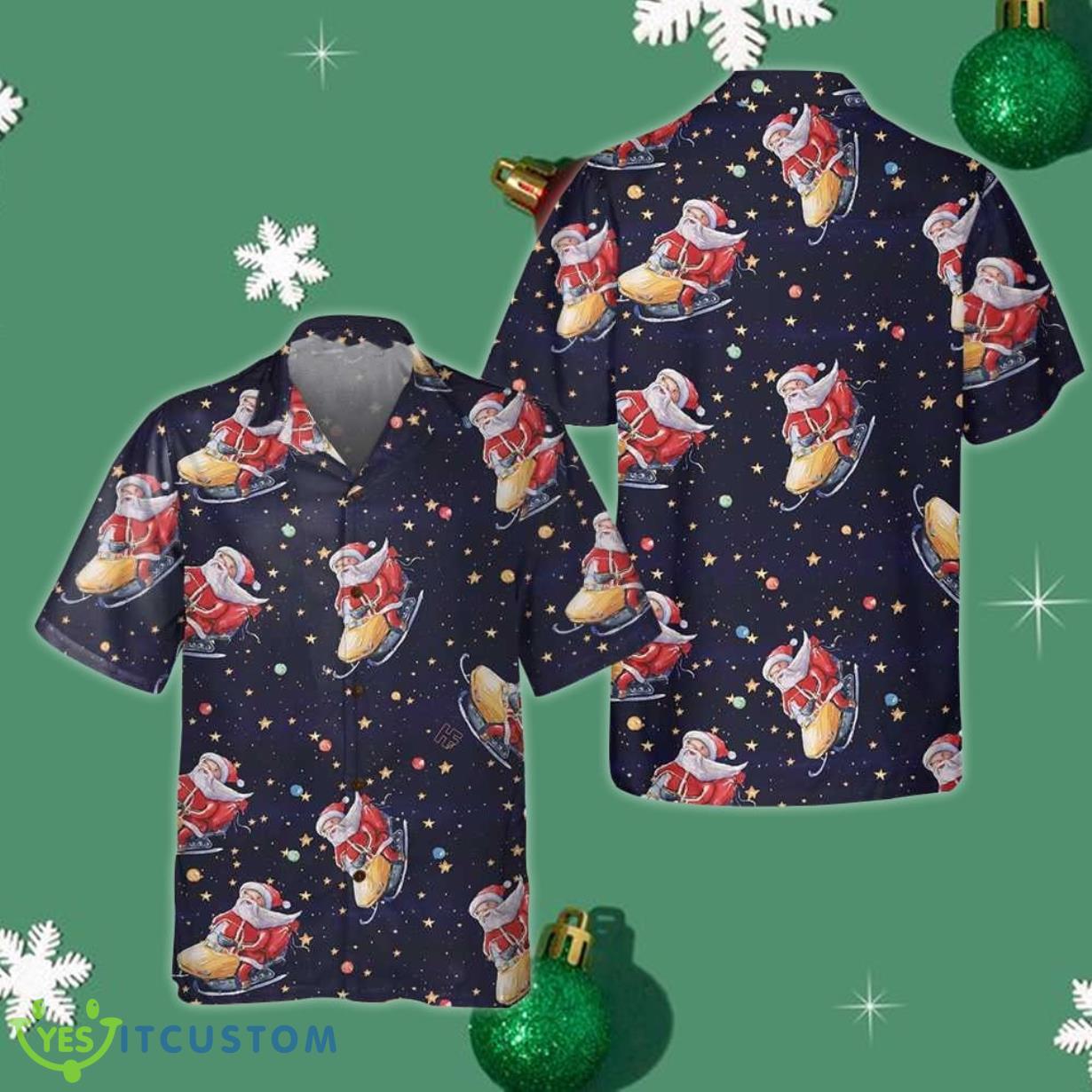 Santa Claus Riding Snowmobile Christmas Hawaiian Shirt Xmas Product Photo 1