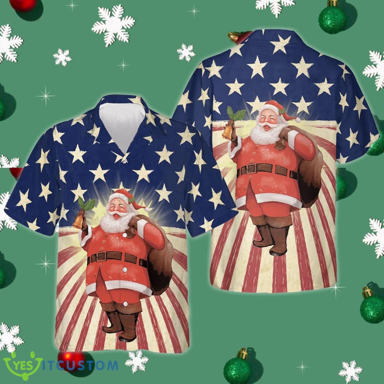 Santa Clause American Flag Hawaiian Shirt Merry Christmas Patriotic Button Up Shirt Men Product Photo 1