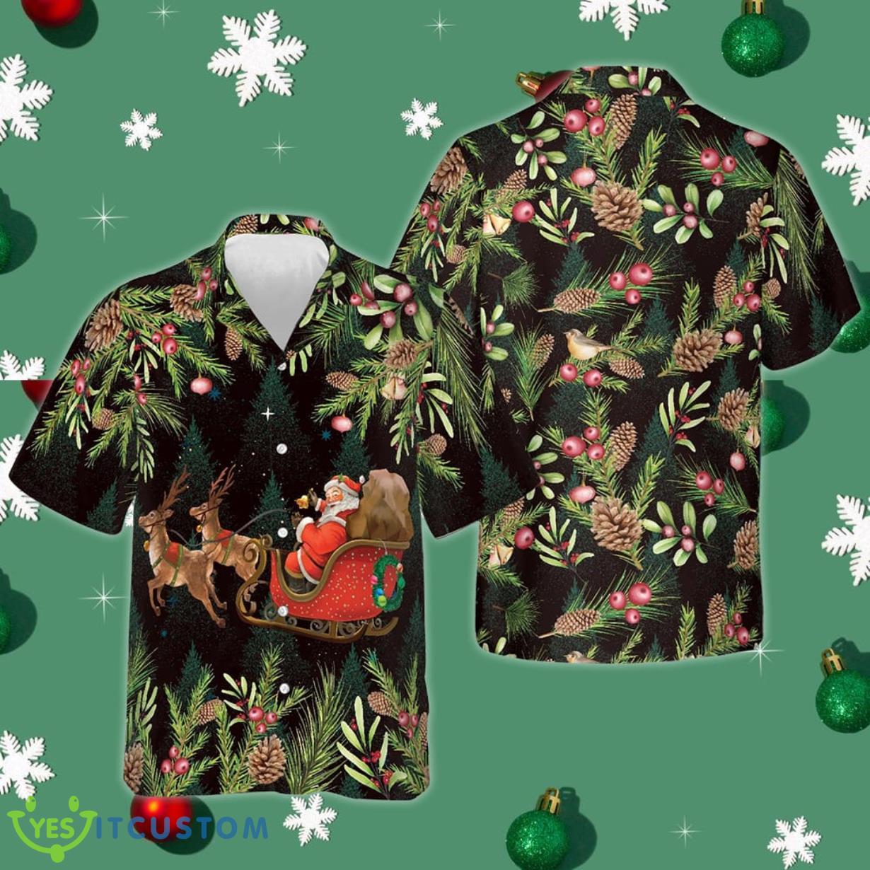 Santa Riding Sleigh Pattern Hawaiian Shirt Christmas Button Down Shirt Gift For Male Friend Product Photo 1