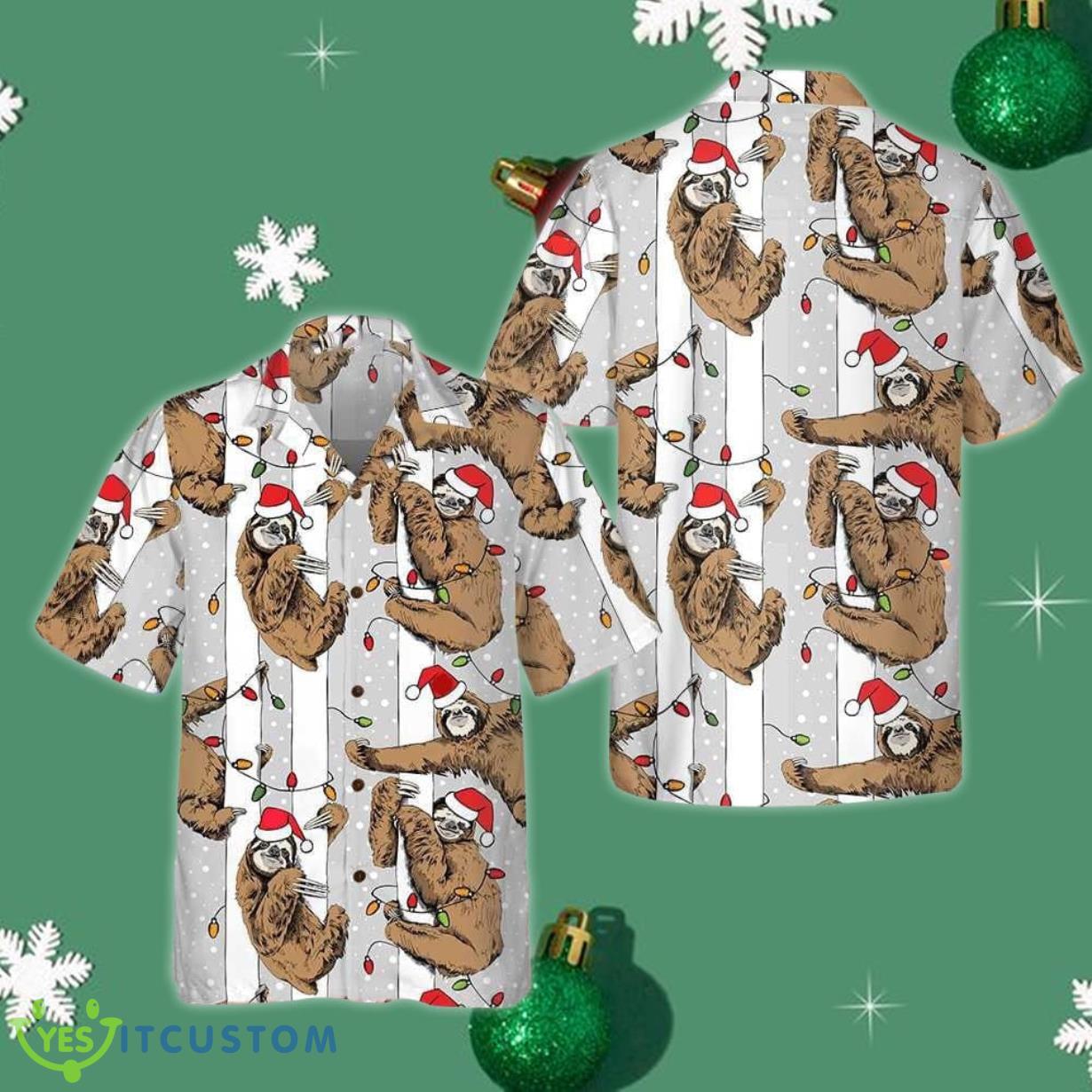 Santa Sloth Christmas Hawaiian Shirt Cute Button Down Shirt Gifts For Sloth Lovers Product Photo 1