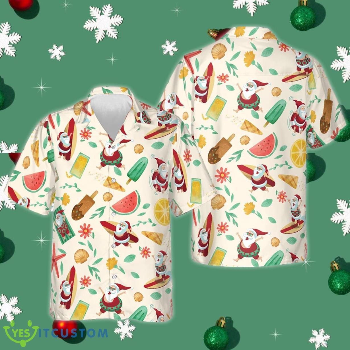 Santa Surfing Pattern Hawaiian Shirt Christmas Button Up Gifts For Guy Friends Product Photo 1