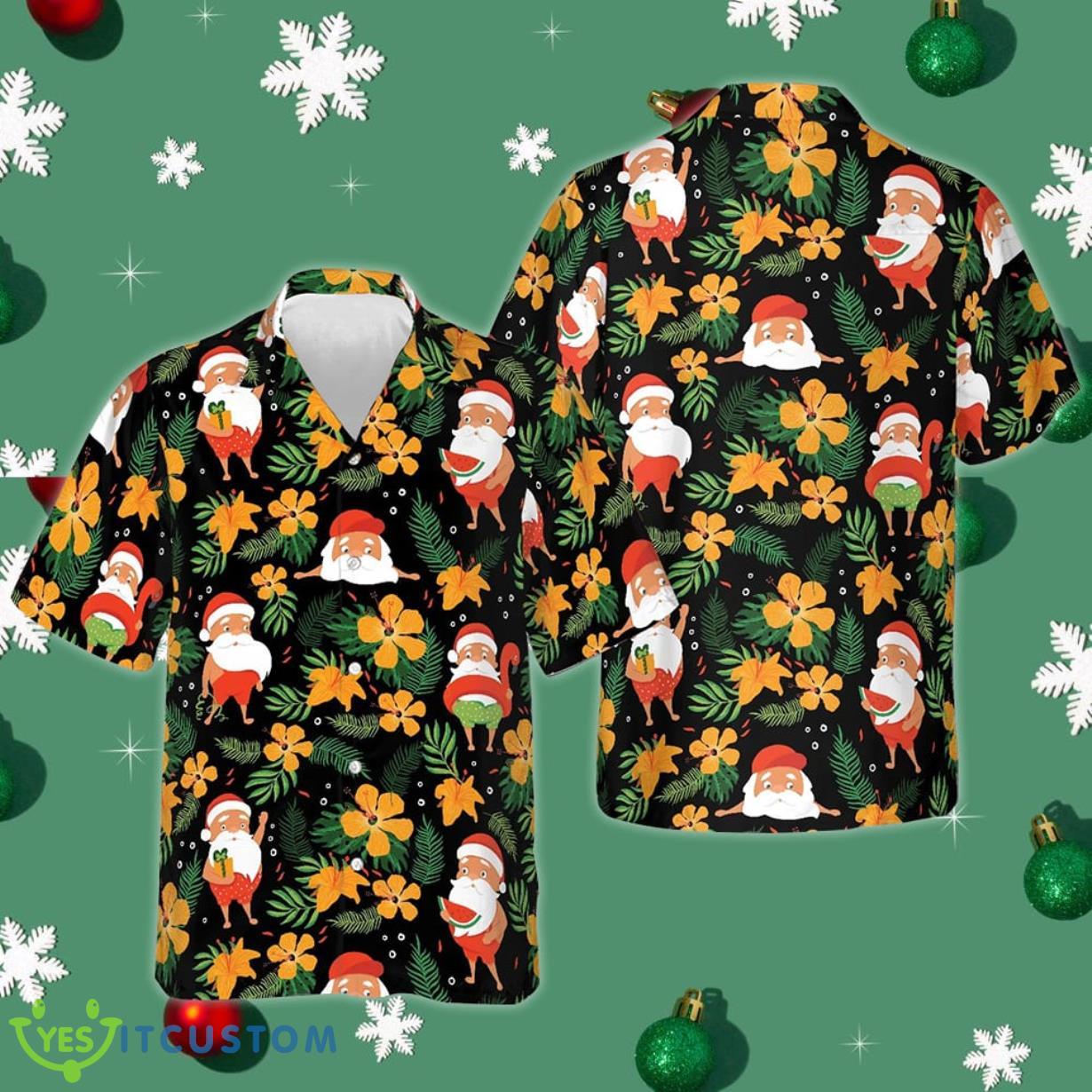 Santa Swimming Tropical Pattern Hawaiian Shirt Christmas Button Down Beach Themed Gifts Product Photo 1