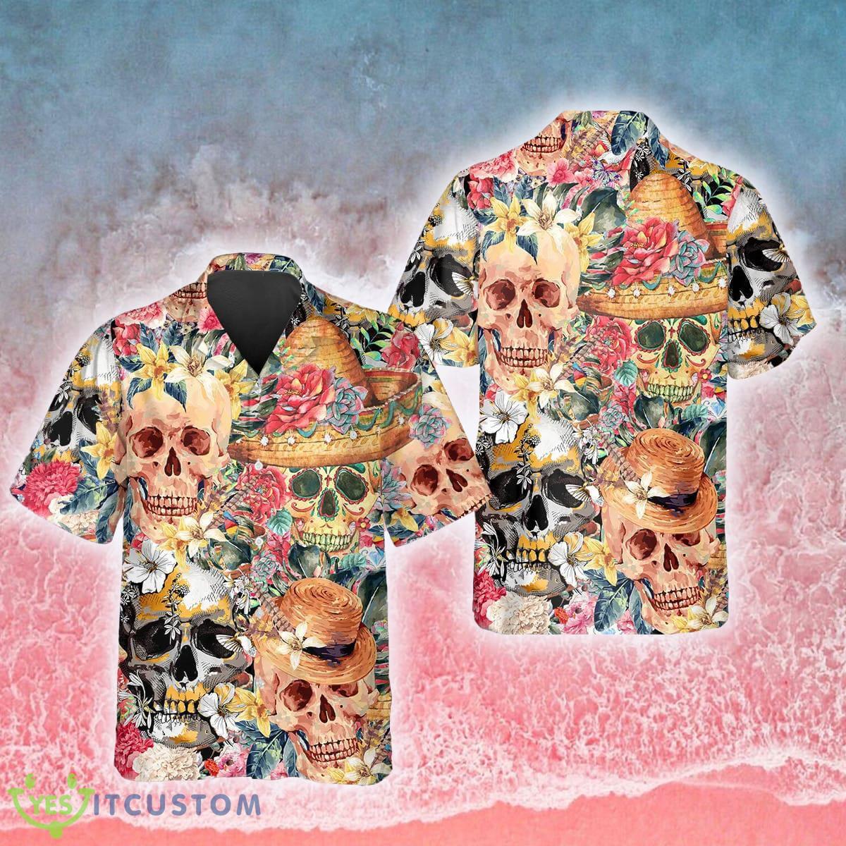 Skull With Flowers 3D Hawaiian Shirt Gift For Men And Women - Skull With Flowers Hawaiian Shirt_1