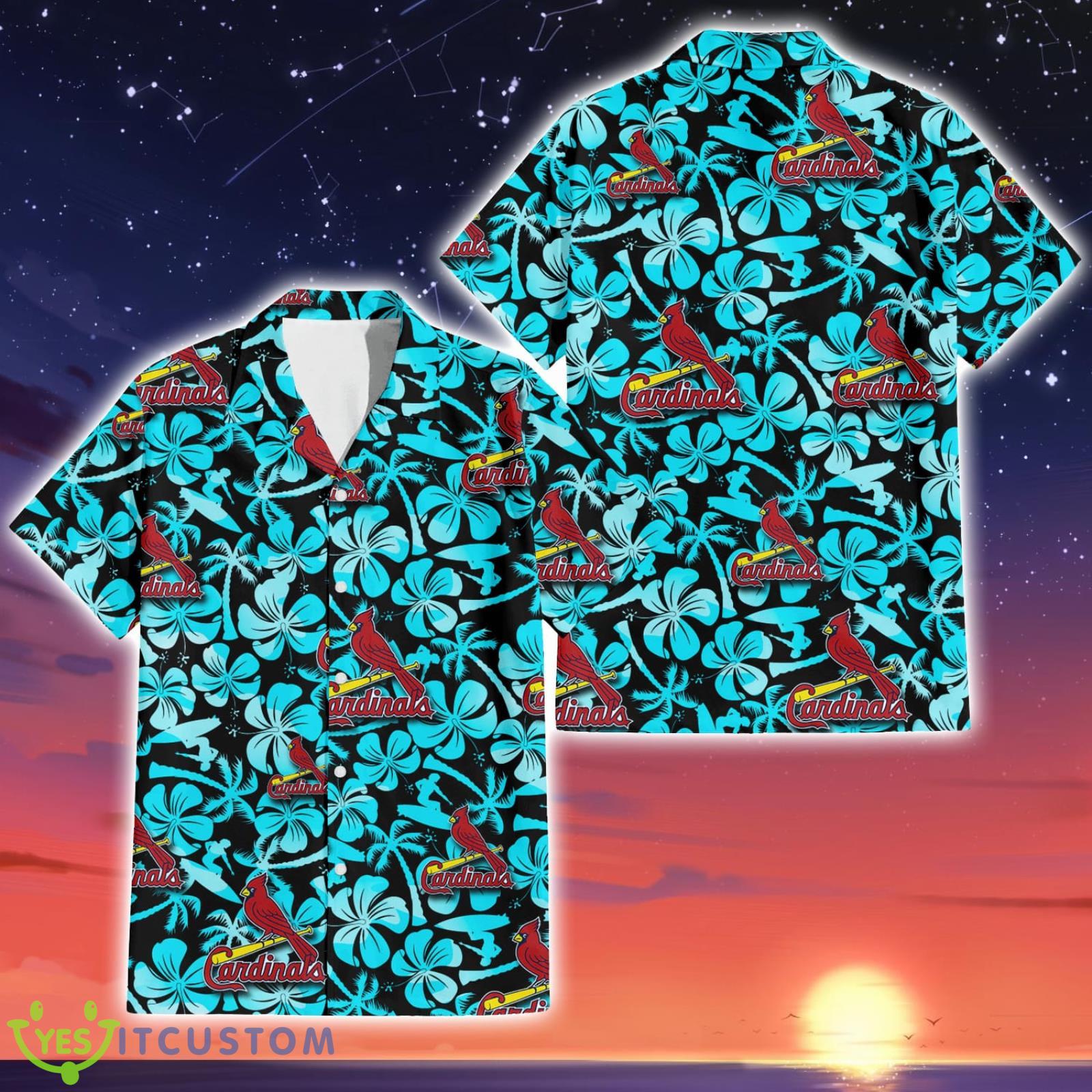 St. Louis Cardinals Blue Flower And Coconut Tree 3D Hawaiian Shirt Summer Gift For Fans Product Photo 1