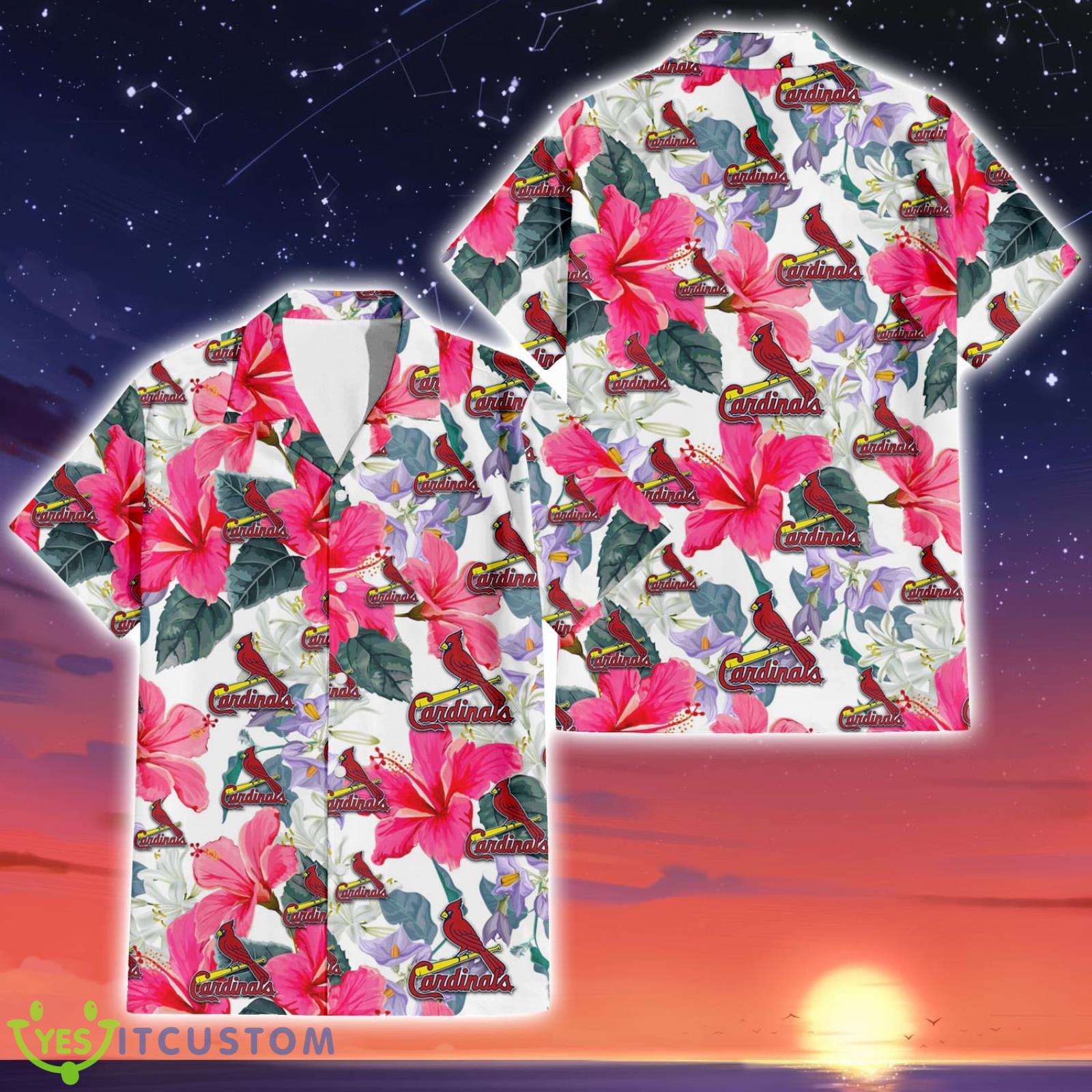 St. Louis Cardinals Pink Hibiscus White Orchid White Pattern 3D Hawaiian Shirt For Fans Product Photo 1