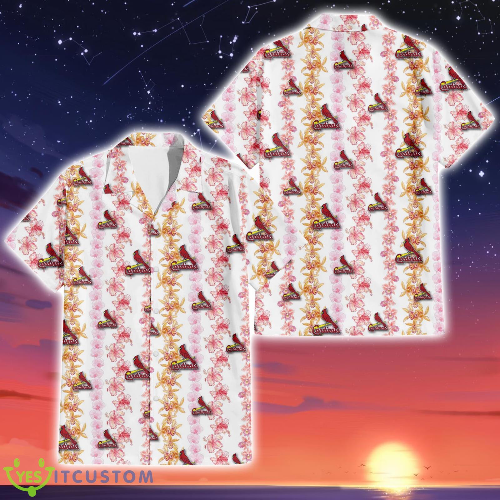 St. Louis Cardinals Pink Hibiscus Yellow Pink Orchid Pattern Beach Gift 3D Hawaiian Shirt Product Photo 2