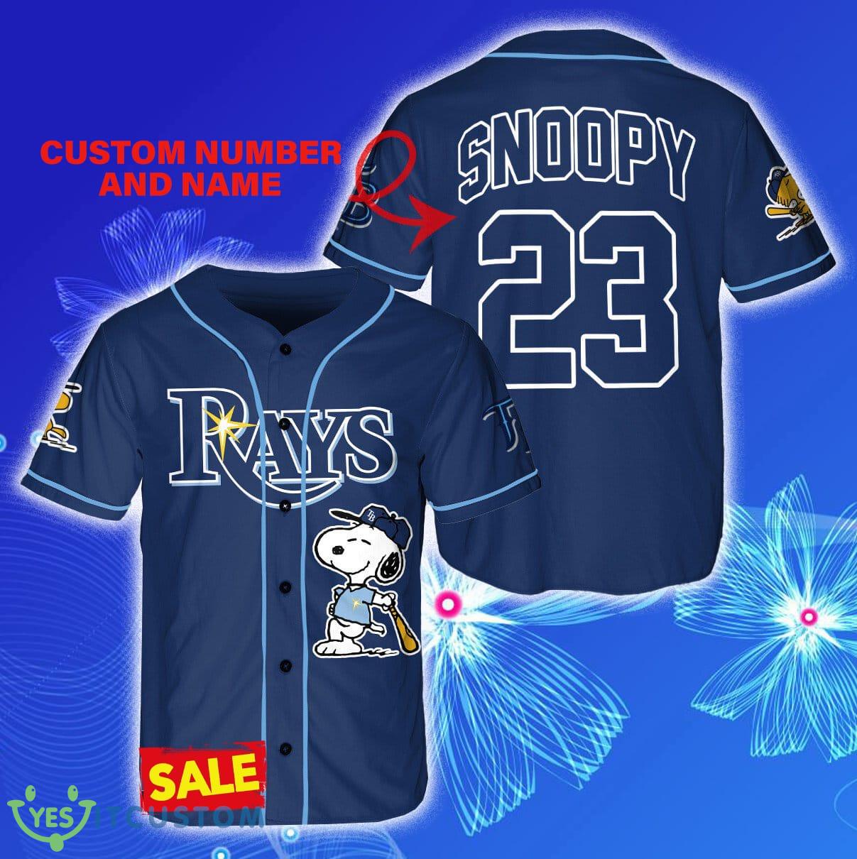 Tampa Bay Rays Peanuts Snoopy x Tampa Bay Rays Style 4 Custom Number And Name Baseball Jersey Shirt - Tampa Bay Rays Peanuts Snoopy x Tampa Bay Rays Style 4 Custom Number And Name Baseball Jersey Shirt