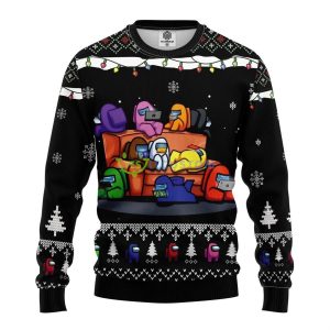 Among Us Black AOP Christmas Sweater Product Photo 1