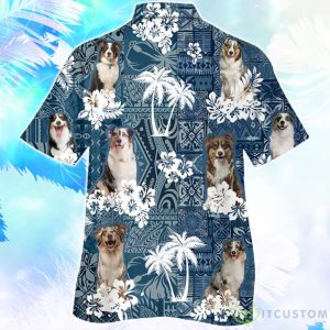 Australian Shepherd Tropical Plants Pattern Blue And White Hawaiian Shirt For Men Women Product Photo 2