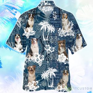 Australian Shepherd Tropical Plants Pattern Blue And White Hawaiian Shirt For Men Women Product Photo 1