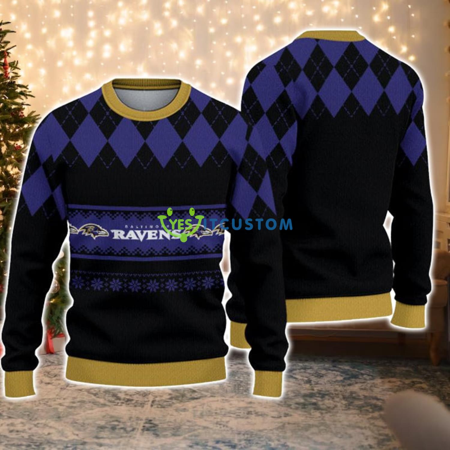 Baltimore Ravens Diamond Pattern Christmas Gift Ugly Christmas Sweater 3 Baltimore Ravens Diamond Pattern Christmas Gift Ugly Christmas Sweater Product Photo 1