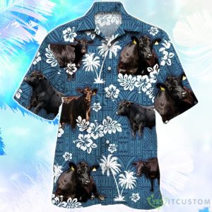 Black Angus Cattle Blue Tribal Hawaiian Shirt For Men Women Product Photo 1