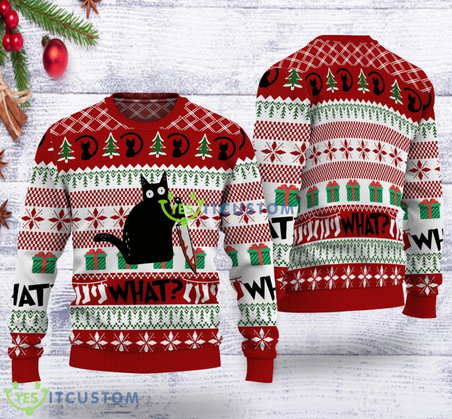Black Cat Killer What Funny Black Cat What Ugly Christmas Sweater Product Photo 1