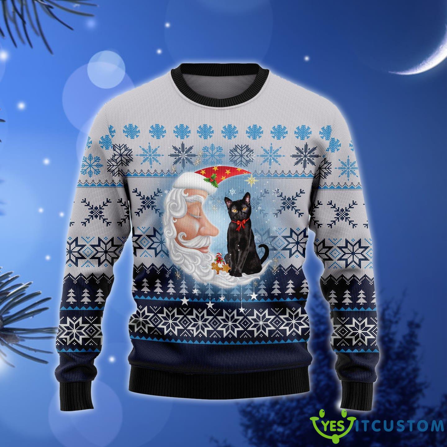 Black Cat Love Santa Moon Ugly Christmas Sweater Gift Men Women - Black Cat Love Santa Moon Ugly Christmas Sweater Gift Men Women_1