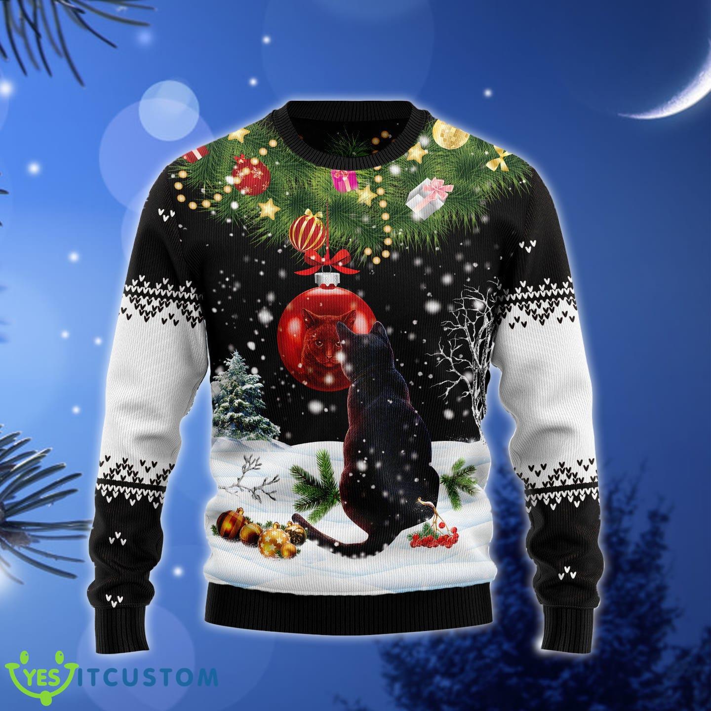 Black Cat Mirror Ugly Christmas Sweater Gift Men Women - Black Cat Mirror Ugly Christmas Sweater Gift Men Women_1