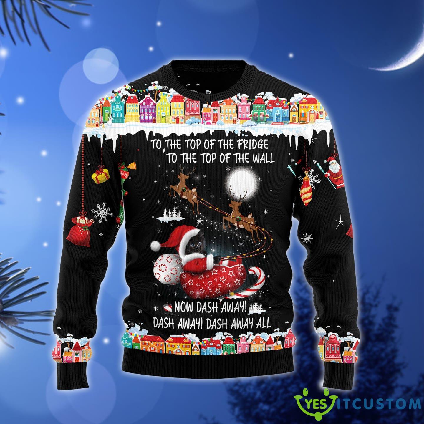 Black Cat Sleigh Ugly Christmas Sweater Gift Men Women - Black Cat Sleigh Ugly Christmas Sweater Gift Men Women_1
