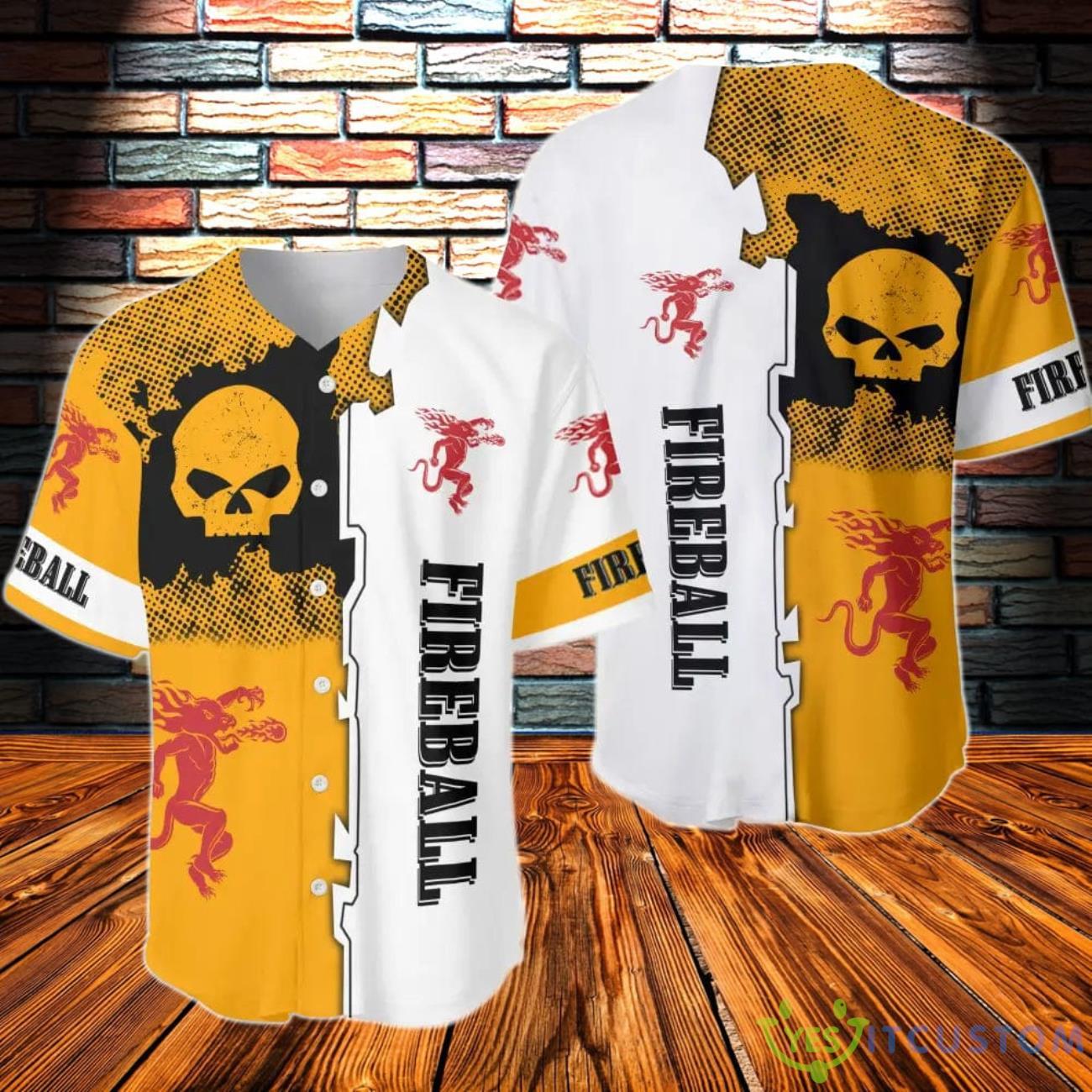 Black Skull Fireball Whiskey Baseball Jersey 3 Black Skull Fireball Whiskey Baseball Jersey Product Photo 1