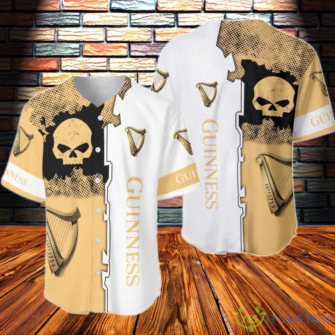 Black Skull Guinness Beer Baseball Jersey 3 Black Skull Guinness Beer Baseball Jersey Product Photo 1