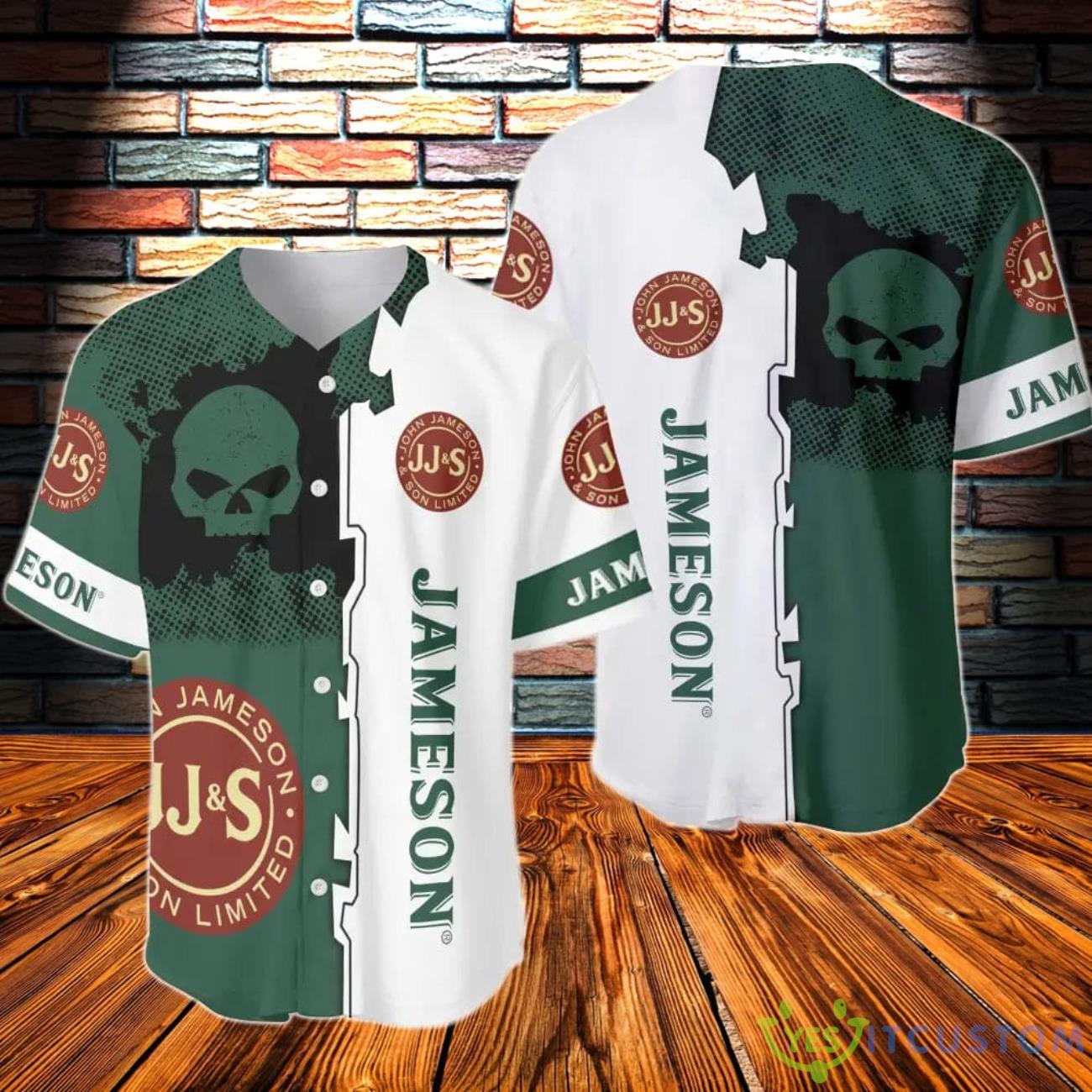 Black Skull Jameson Irish Whiskey Baseball Jersey YesItCustom