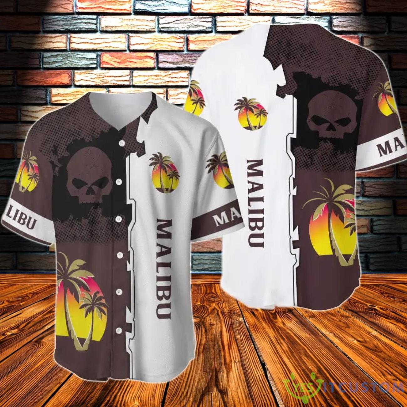 Black Skull Malibu Rum Baseball Jersey 3 Black Skull Malibu Rum Baseball Jersey Product Photo 1